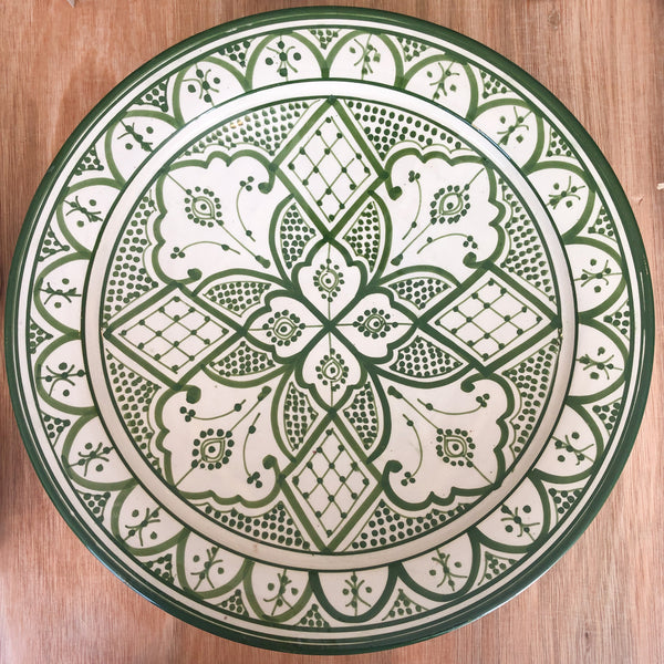 Extra Large Moroccan "zwak"ceramic Plate In Olive Green