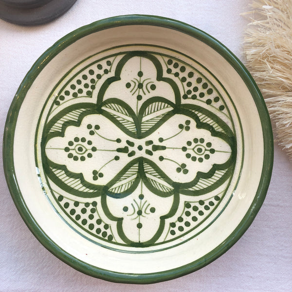 Moroccan "zwak" Tapas Plate In Olive Green & White