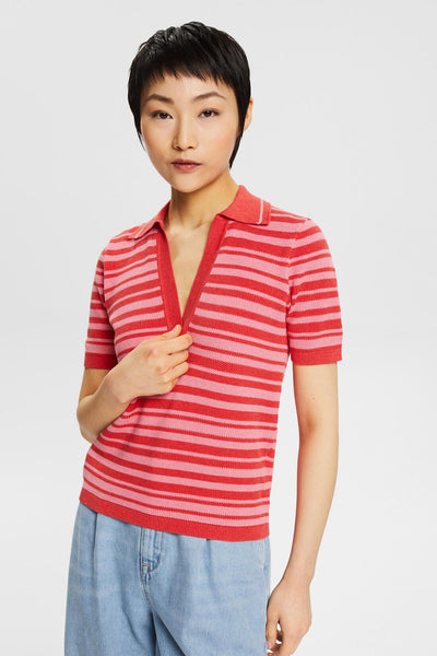 Polo Shirt In A Textured Stripe Knit