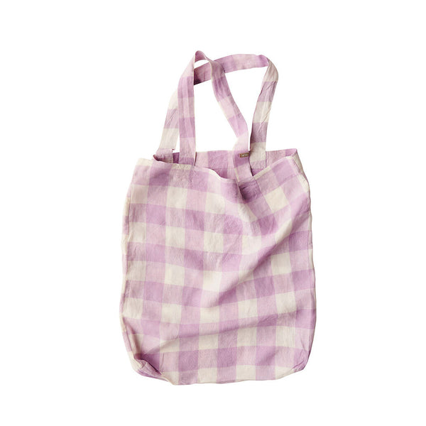 Society of Wanderers Linen Tote - Lilac Gingham Bag