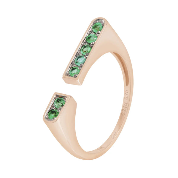 Open alliance ring - Rose gold and green grenats