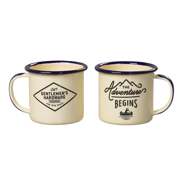 Set Of Espresso Beige Enamel Mugs