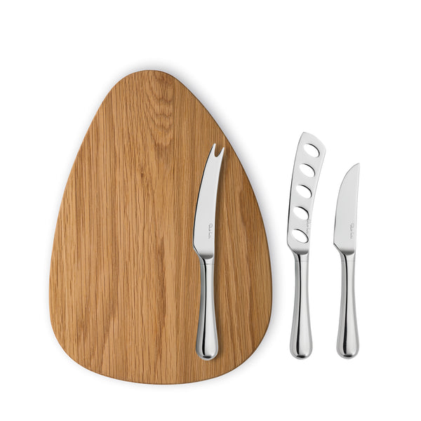 Robert Welch Radford Bright Cheese Knife Set with Oak Pebble Chopping Board