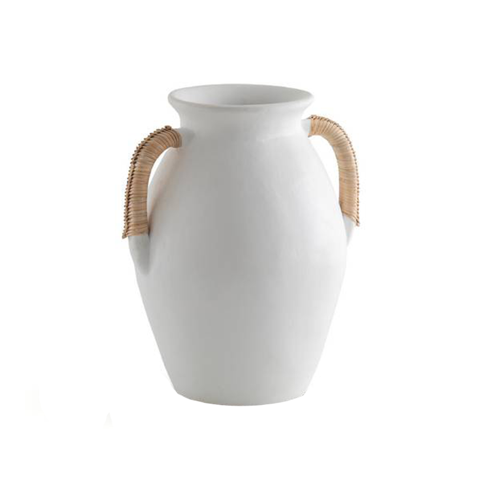Vase En Terre Cuite Et Rotin – Blanc