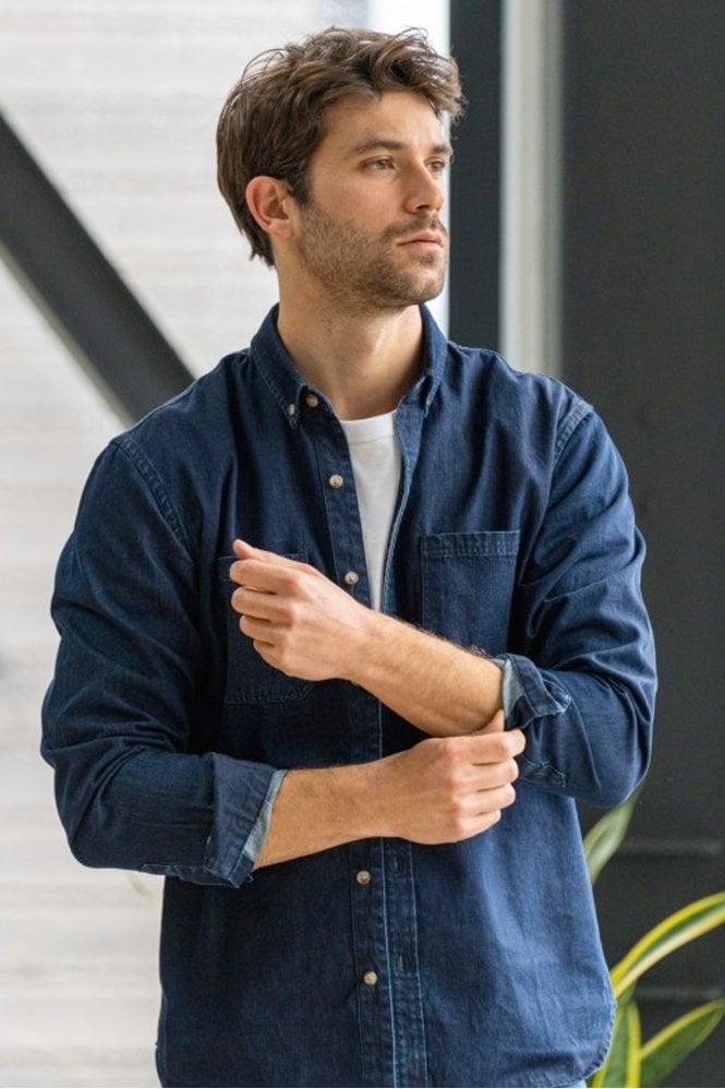 Cotton Denim Shirt In Raw Denim