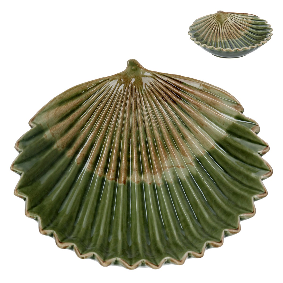 Antiqued Ceramic Fan Leaf Trinket Dish