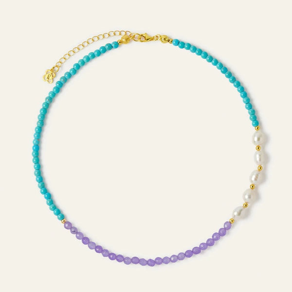 Vivia Pearl Turquoise and Purple Jade Beaded Necklace