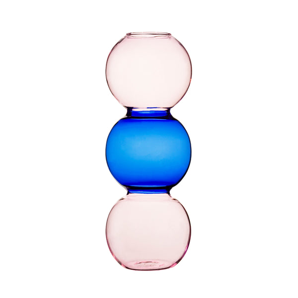 | Triple Bubble Vase Glass | Blue & Pink