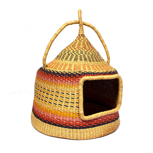 Ghanaian Woven Cat Basket 'Aubergine Hints&#x27