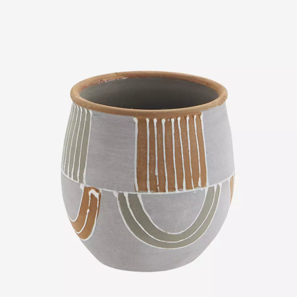 Grey & Terracotta Geometric Shapes Plant Pot