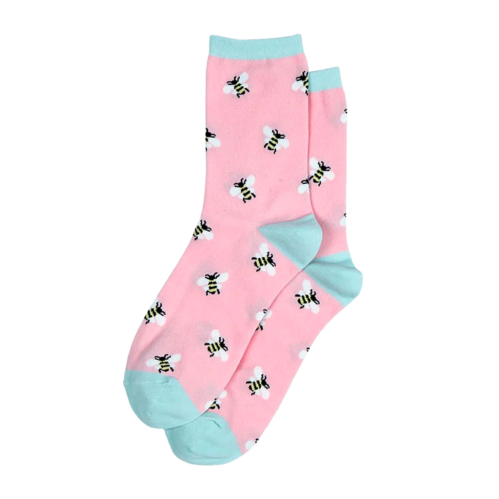 Miss Shorthair Women's Pink and Blue Bee Patterned Bamboo Socks