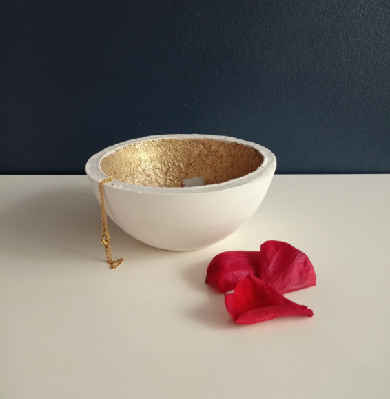 TUSKcollection White Concrete Bowl With Gold Inner