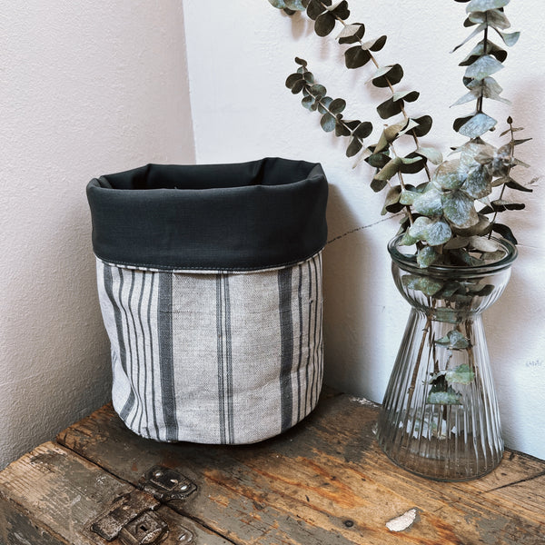 TUSKcollection Cotton & Linen Roll Down Storage Bag Stripes Grey