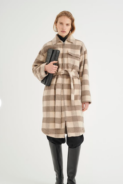 InWear Flyn Coat Giant Check Sand And Grey