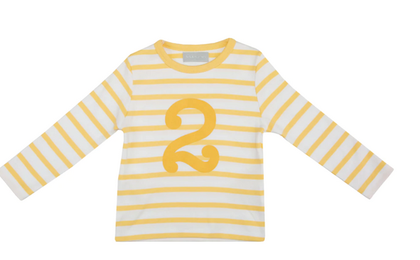 Buttercup and White Breton Striped Number Long Sleeved T-Shirt