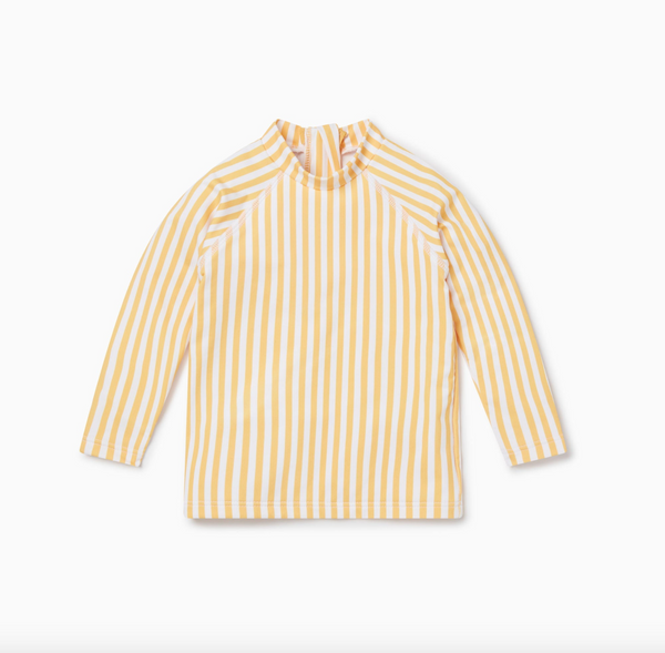 Mustard Stripe Rash Vest and Swim Shorts Set