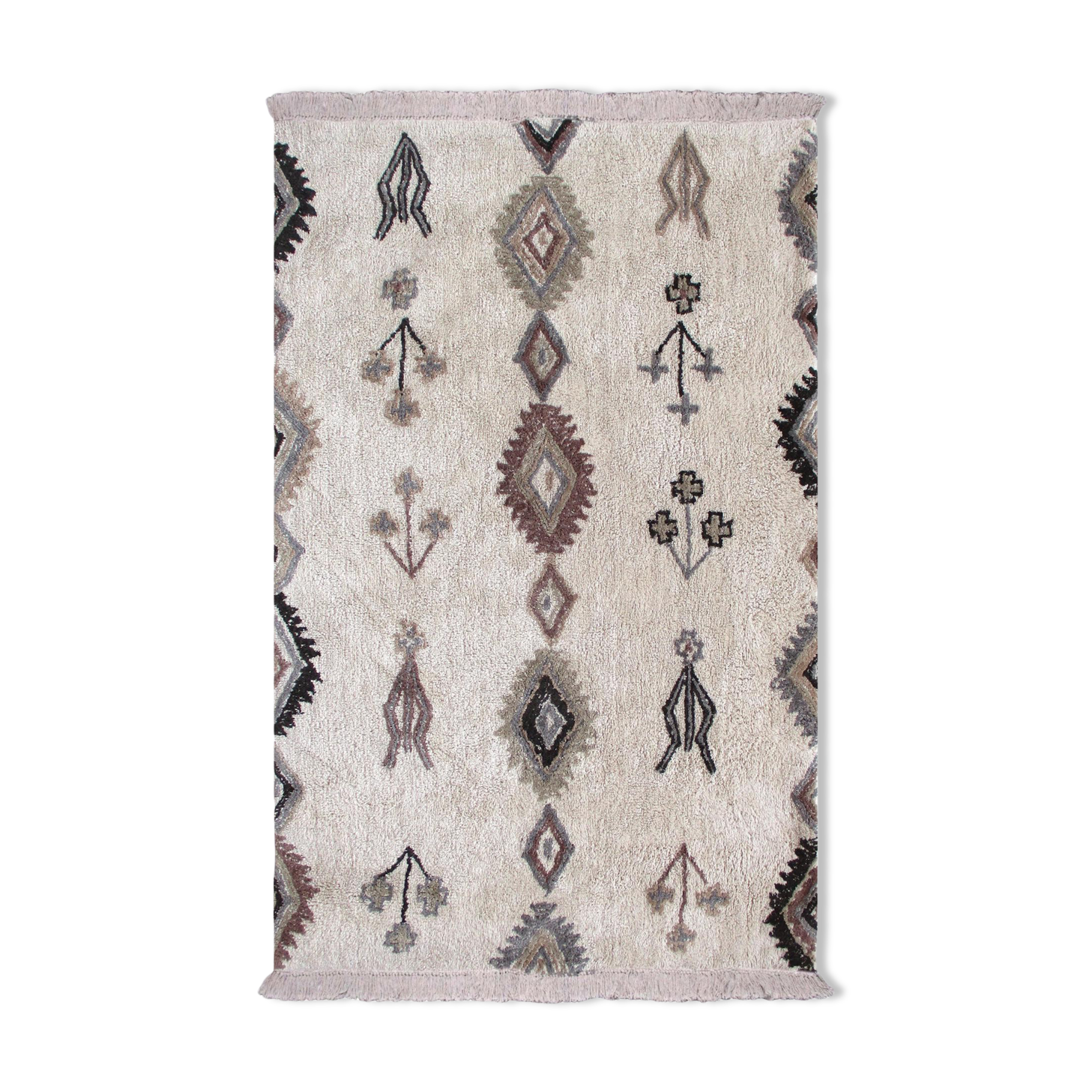 Tapis berbere 160x230 cm blanc motifs colorés