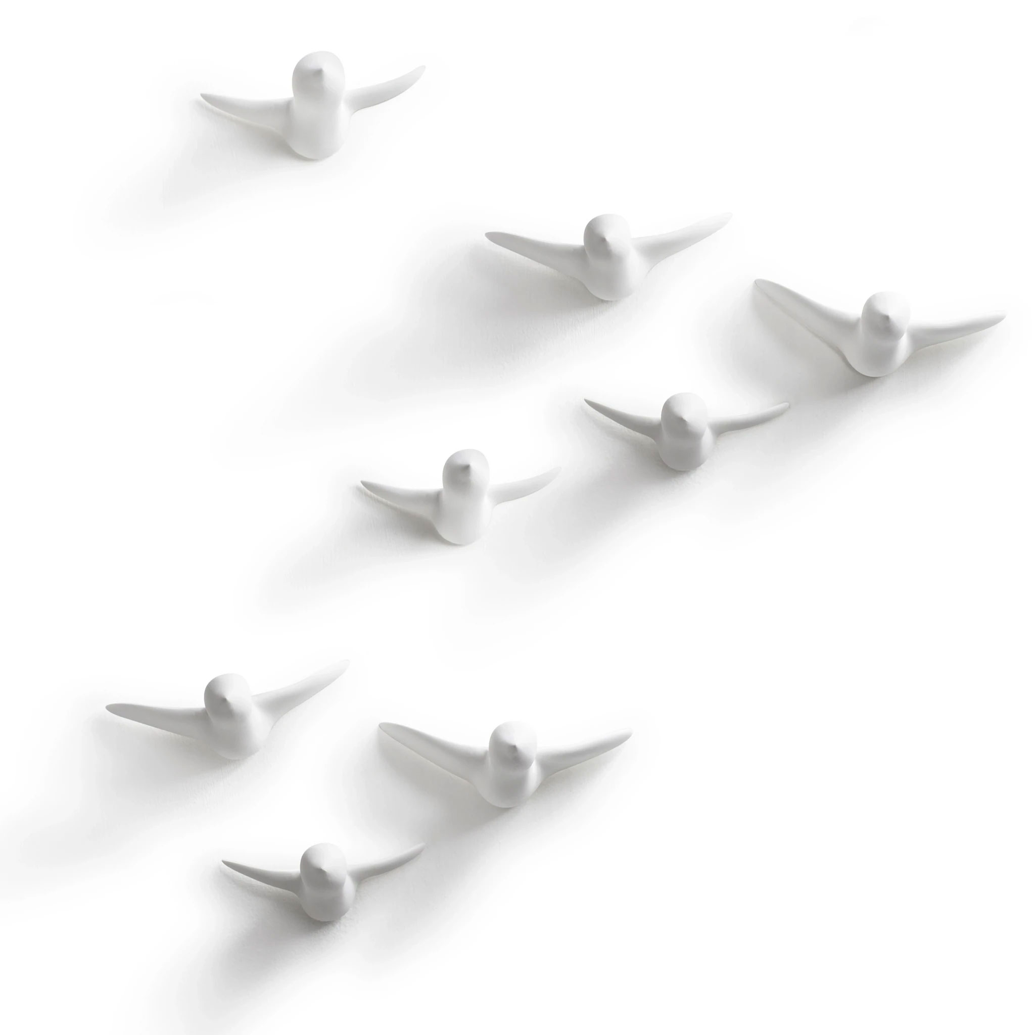 Thomas Poganitsch Design Flock of 8 White Birds Ceramic Wall Decoration