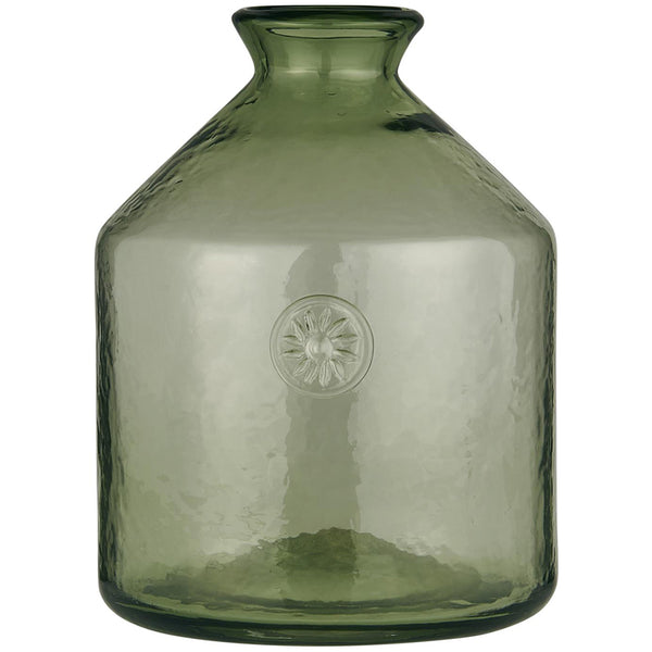 TUSKcollection Green Glass Bottle With Flower Emblem Design Large