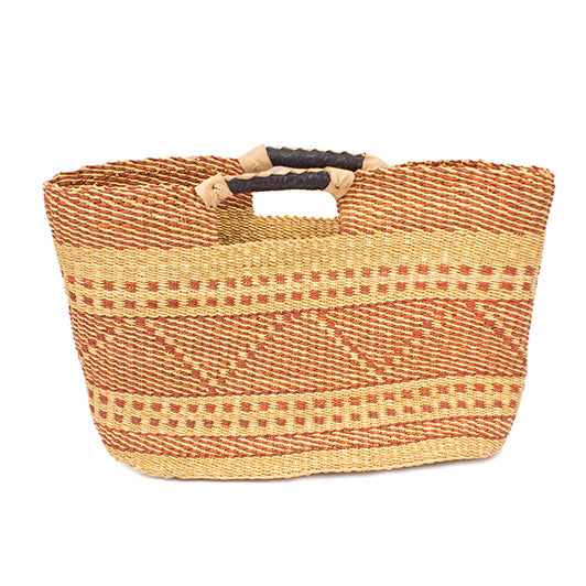 Ghanaian Shopping Basket With Leather Handles 'Hazelnut Brown&#x27