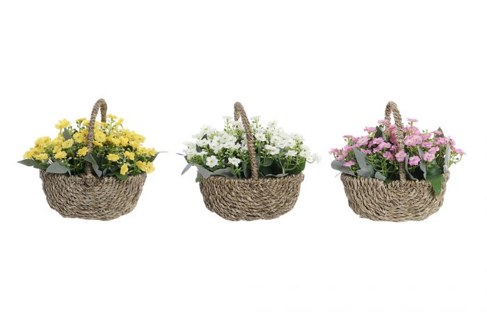 ITEM INTERNATIONAL Basket with Handle with Fabric Flowers