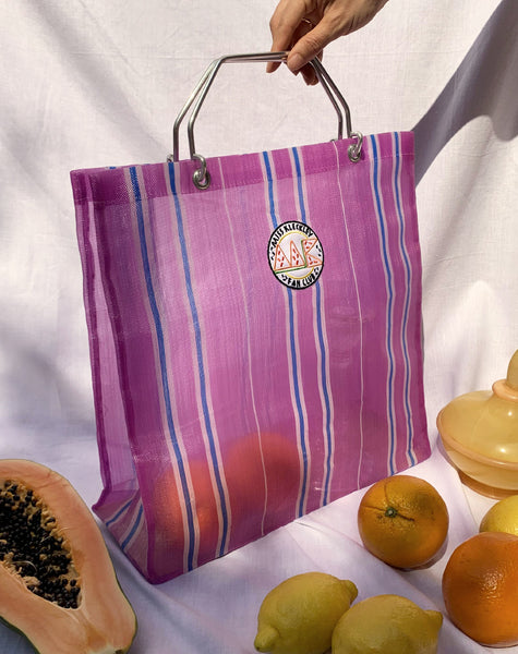 MISS KLECKLEY Vintage Shopping Bag Lilac Stripes