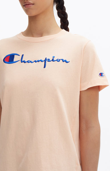 Champion Script Logo Crew Neck Tshirt Salmon