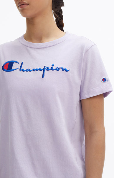 Champion Script Logo Crew Neck Tshirt Lilac