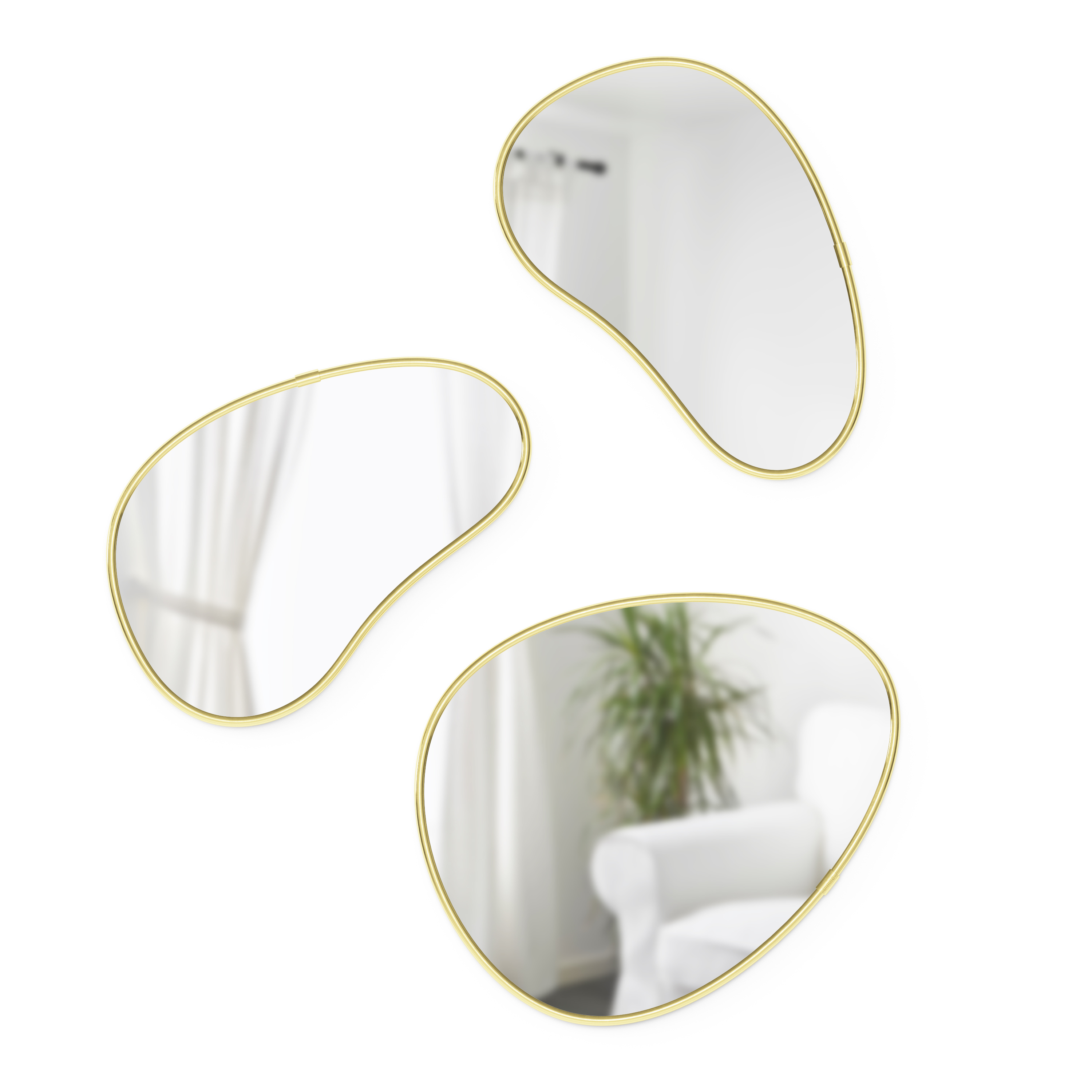 Umbra Set of 3 Hubba Pebble Wall Mirrors with Brass Finish