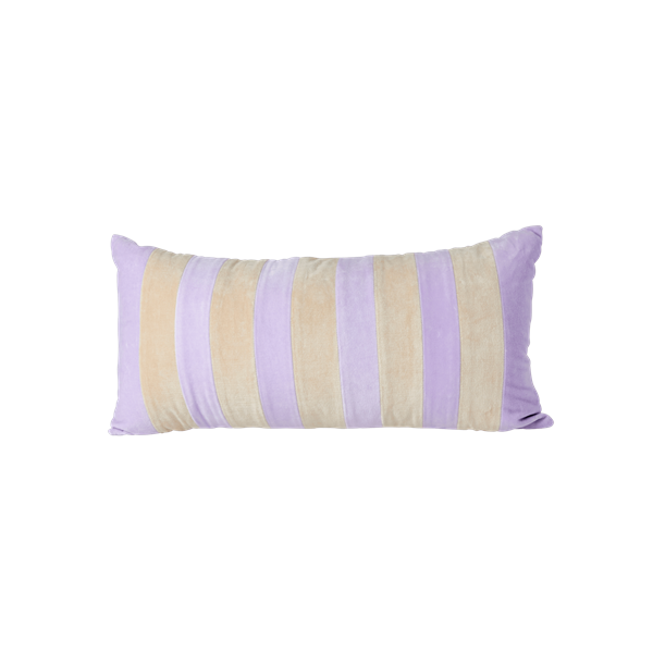 Rice by Rice Velvet Rectangular Pillow with Lavender and Beige Stripes - - L60 x W30 cm 