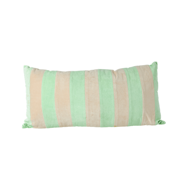 Rice by Rice Rectangular Cushion with Neon Green and Beige Stripes - L80 x W40 cm 