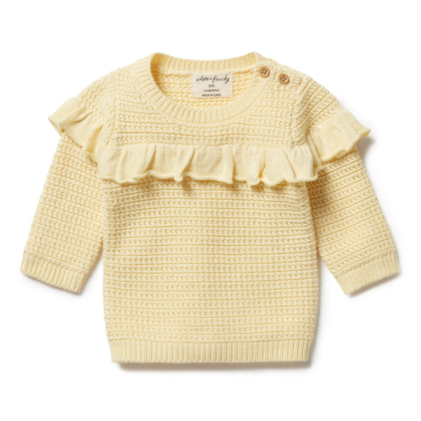 Wilson and Frenchy Knitted Ruffle Jumper - Pastel Yellow