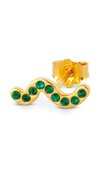 Gold Plated Earring - Snaky Green