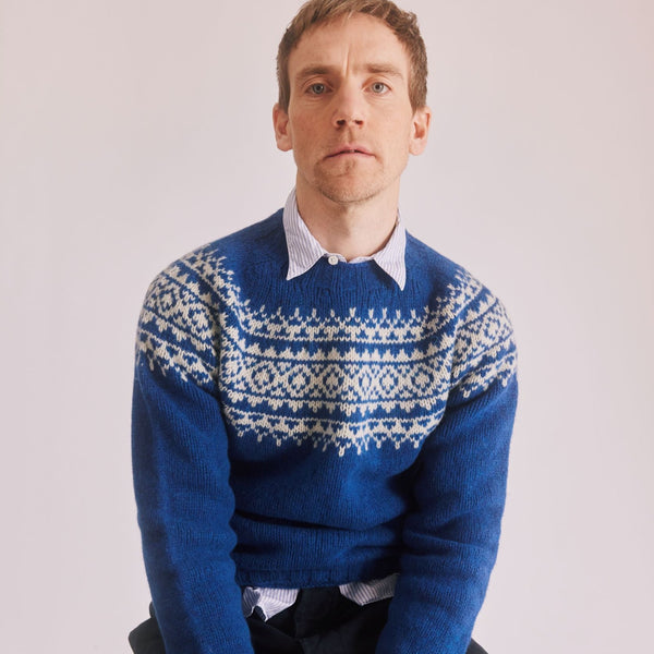 Men's Fairisle Jumper - Ocean Force & Cream