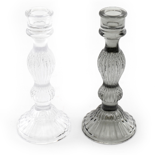 Temerity Jones Decorative Glass Taper Candlestick Holder : Clear or Grey