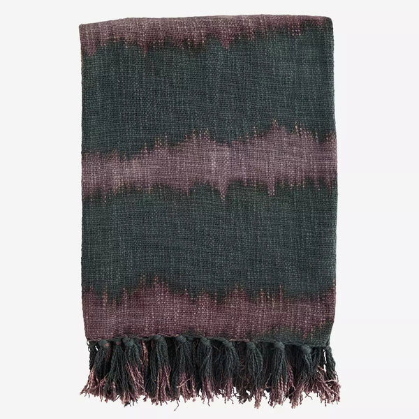 Madam Stoltz Anthracite and Plum Tie Dye Throw with Fringes