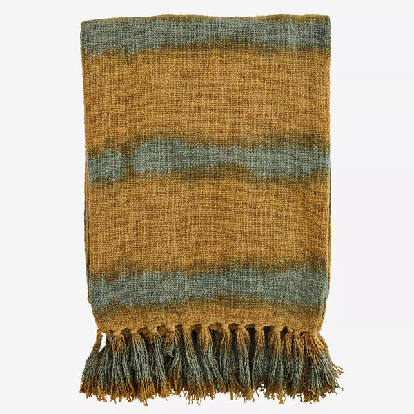 Mustard and Sage Tie Dye Throw with Fringe