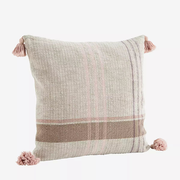 Madam Stoltz Woven Cushion Cover with Tassels - Beige, Taupe, Rose & Purple 