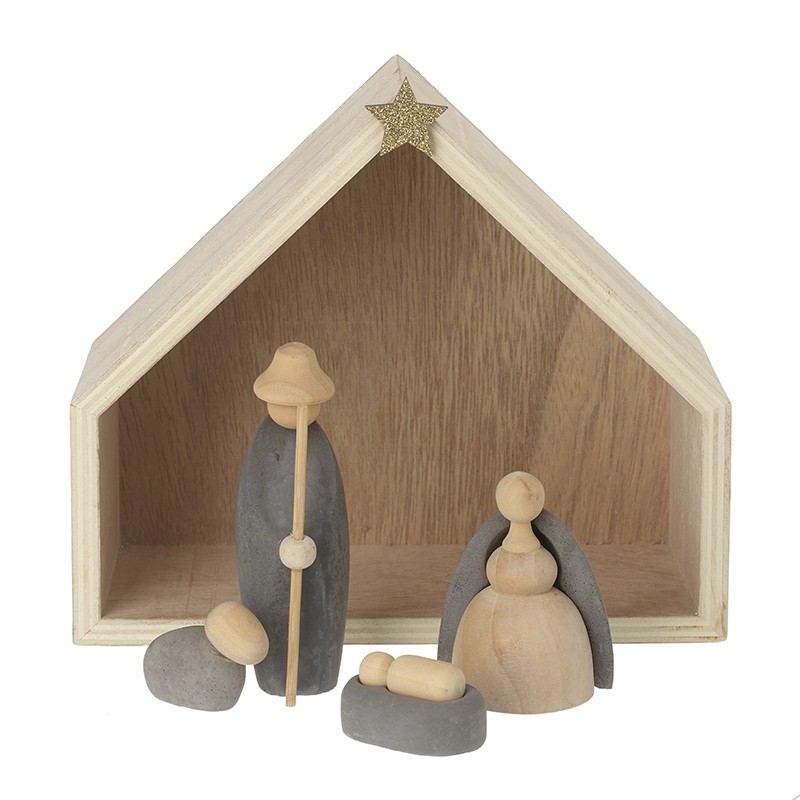 Wood and Cement Nativity Scene