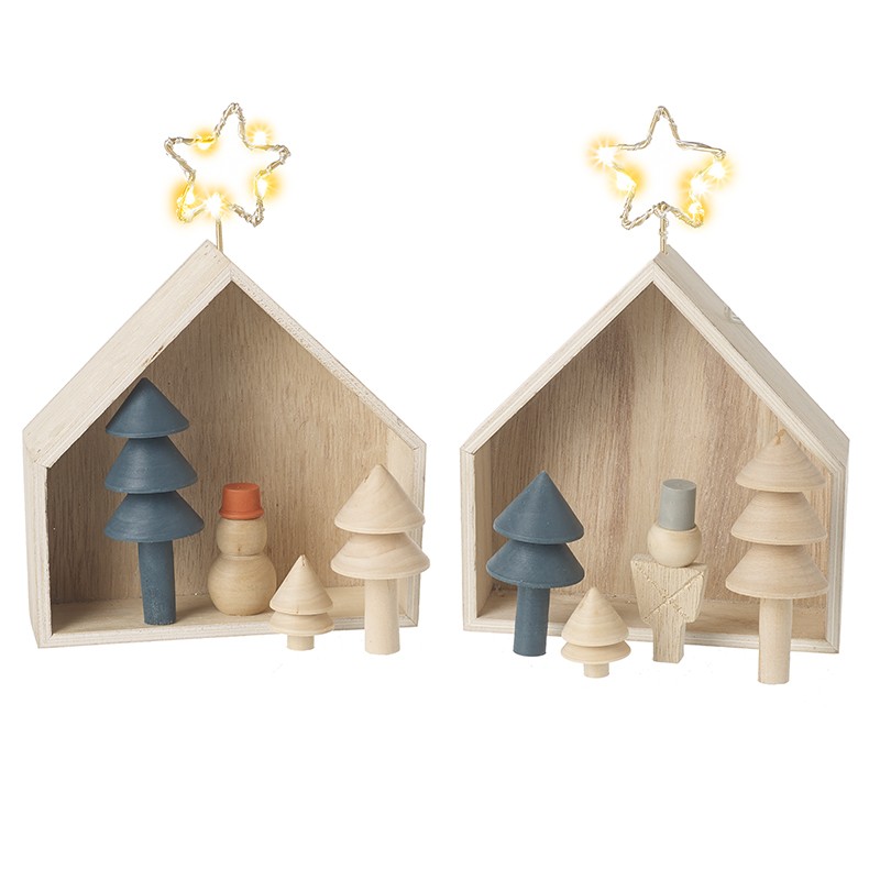 Christmas Trees in a Wooden Hut Scene