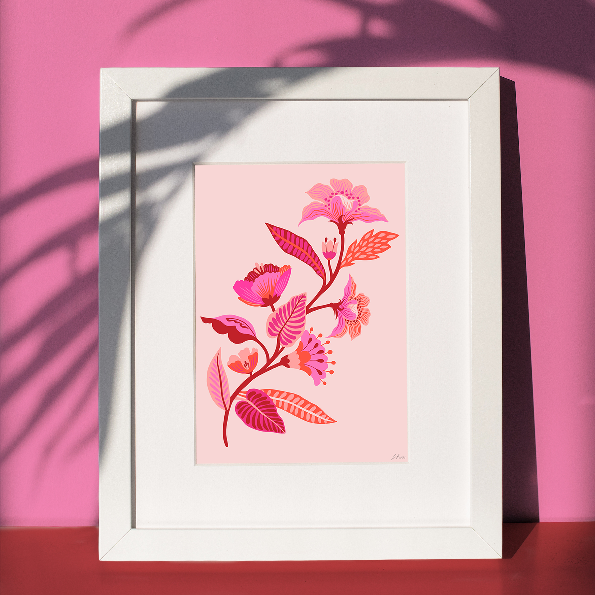 Vibrant Pink Flowers Giclee A3 Art Print | Flower Wall Art | Floral illustration | Botanical Art