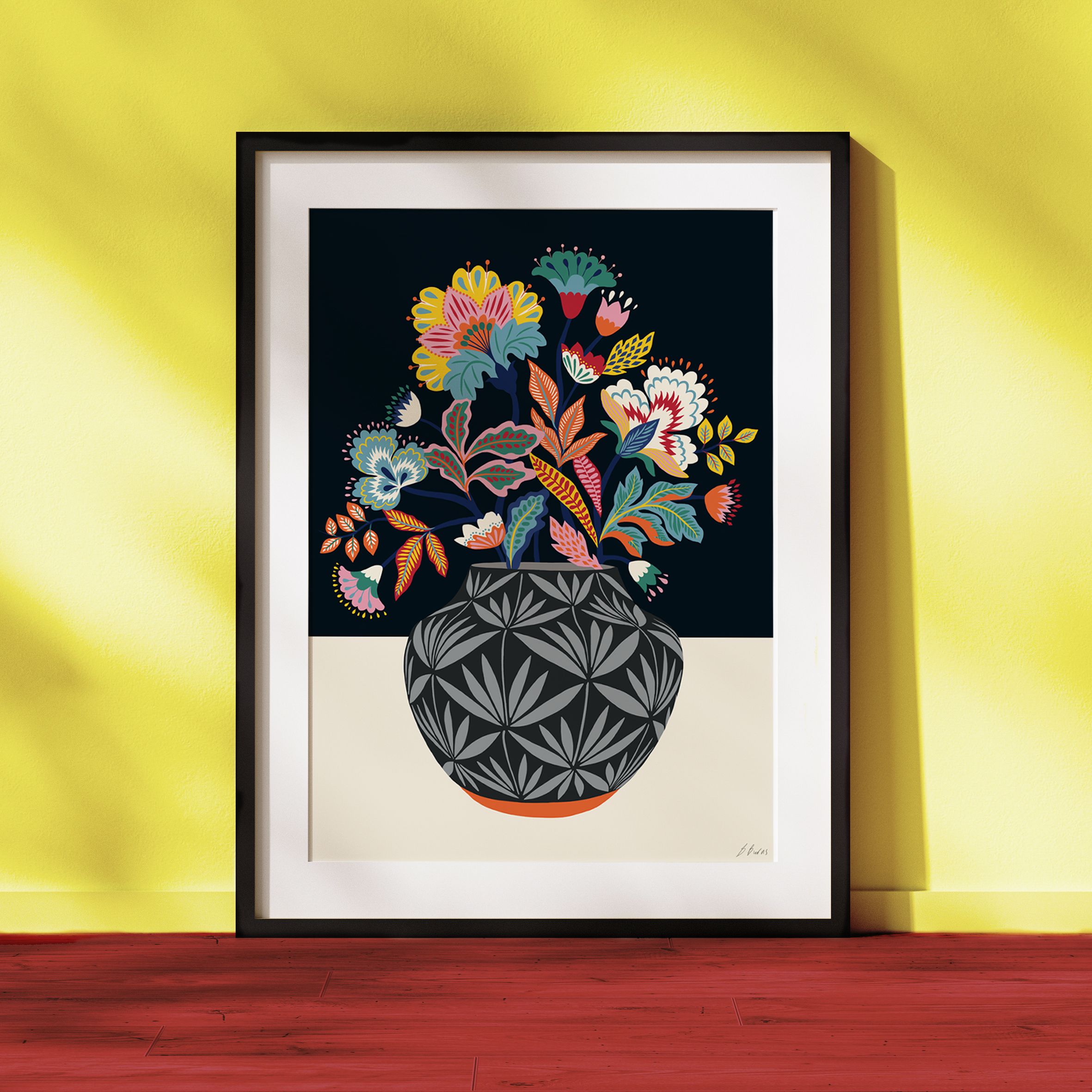 Bright Floral Vase Giclee A2 Art Print | Flower Wall Art | Floral illustration | Botanical Art