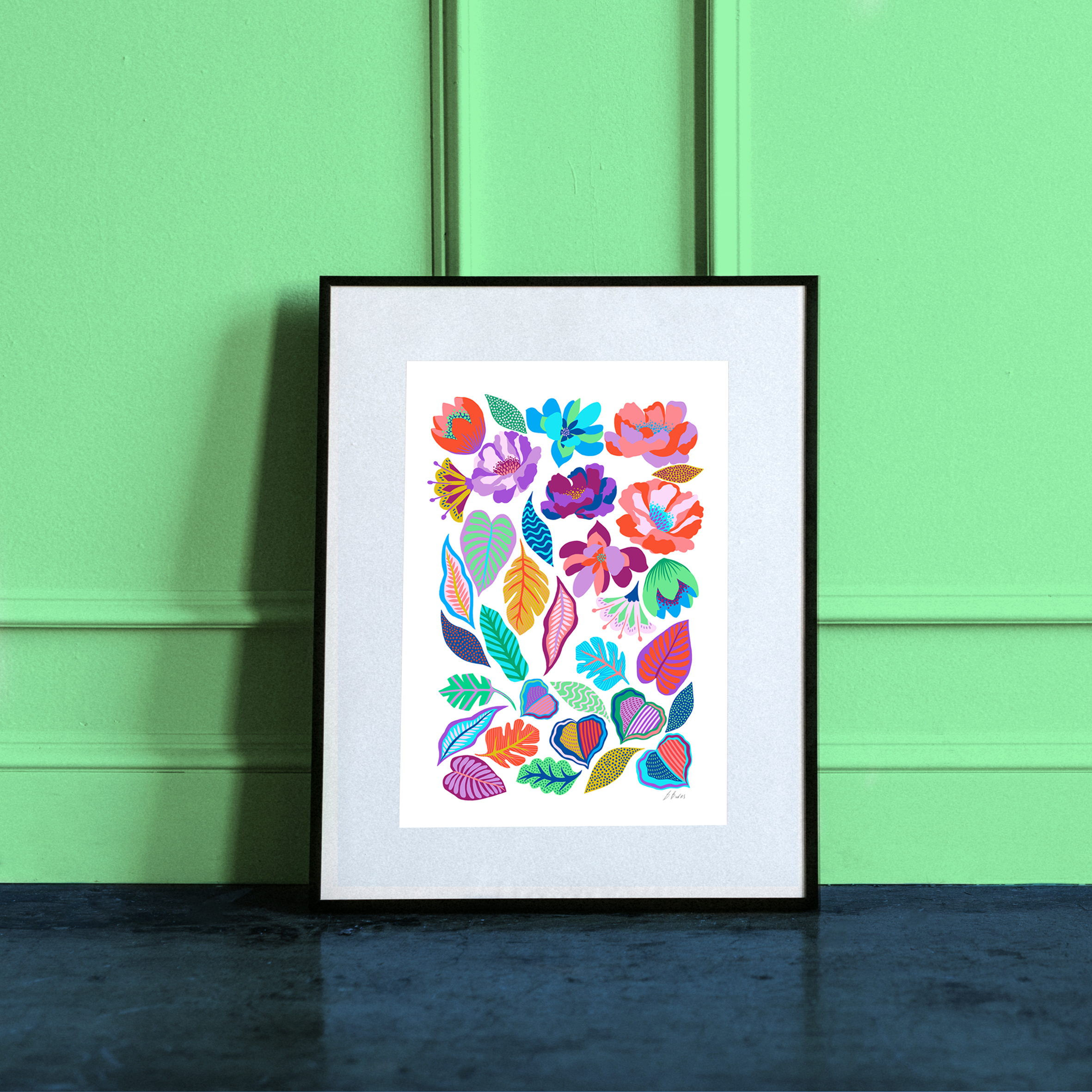 Colourful Floral Giclee A2 Art Print | Flower Wall Art | Floral illustration | Botanical Art