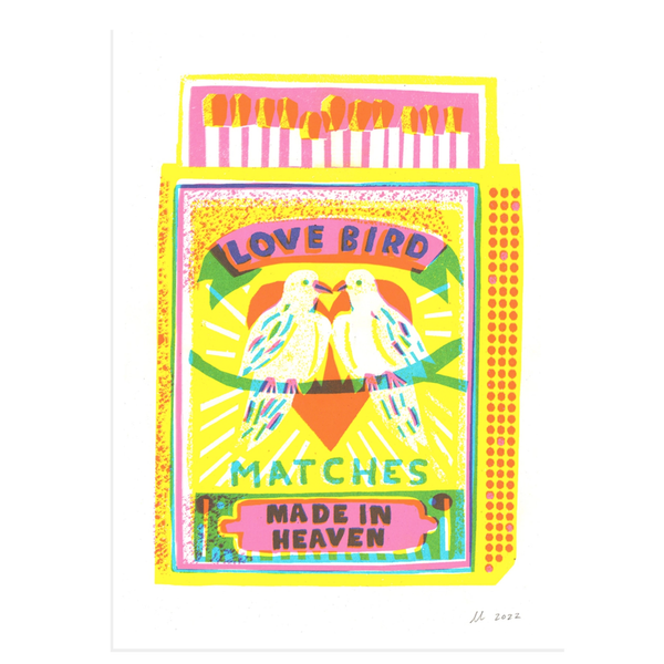 Love Bird Matches A4 Risograph Print