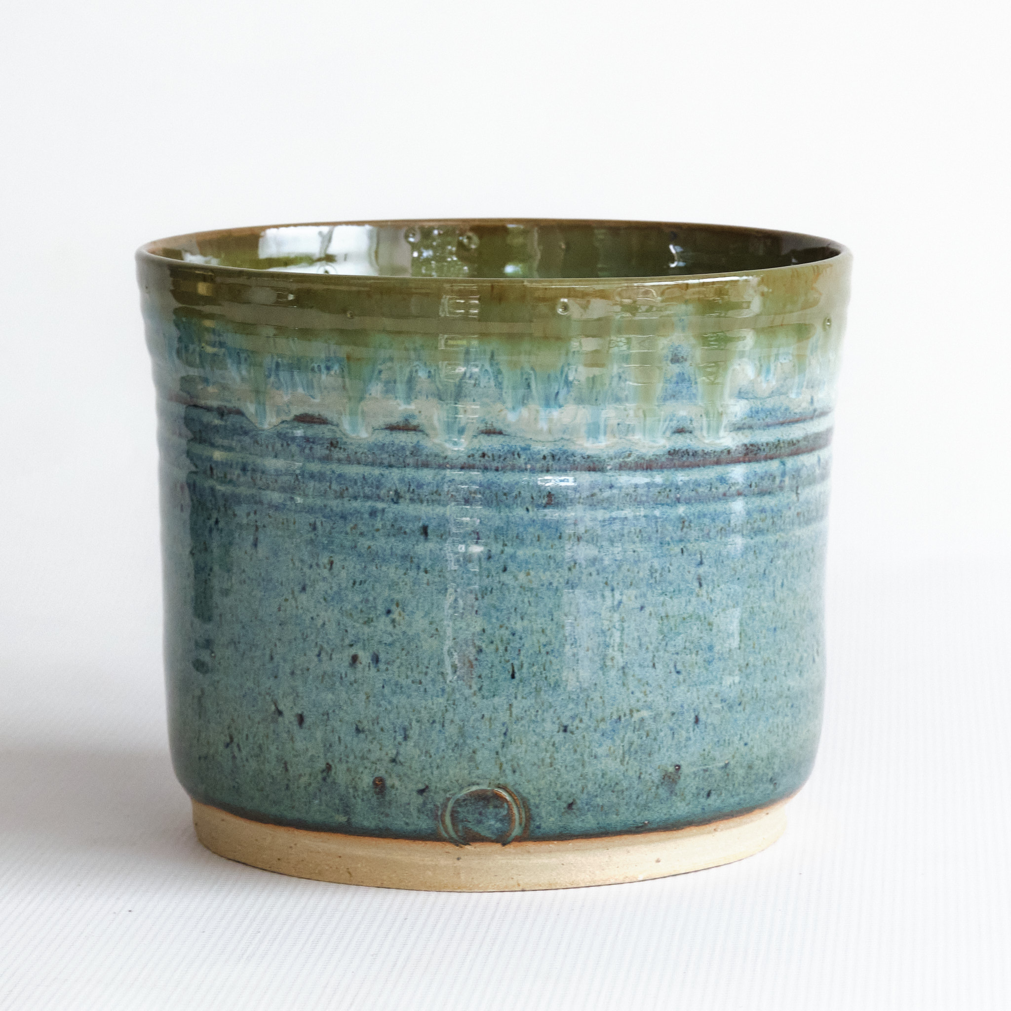 Forest Handmade Ceramic Pot w/ Green Drip Glaze - 17cm