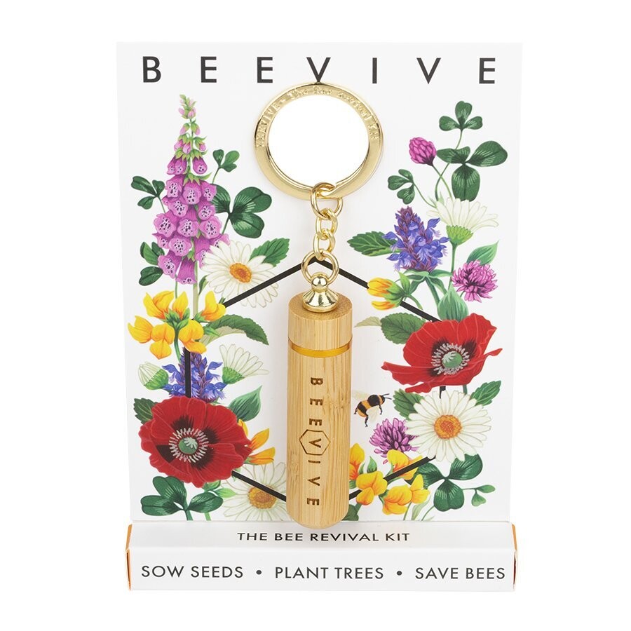 BEEVIVE Bee Revival Kit Keyring in Gold Bamboo