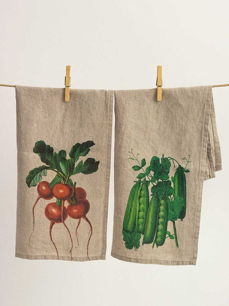 Radish & Pea Tea Towels In Linen