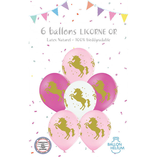 cotillons Alsace 6 Ballons Latex Licorne Or 30 Cm