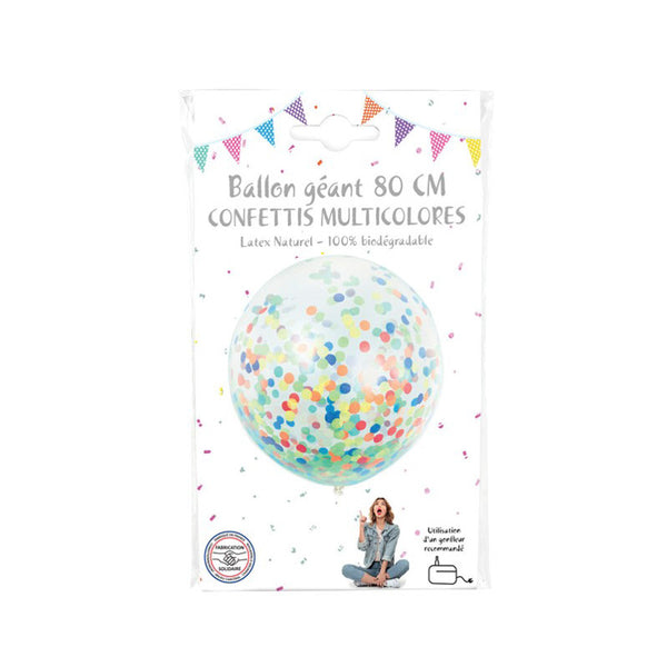 cotillons Alsace Ballon Transparent Geant 80 Cm Confettis Multi 5cm Papier De Soie