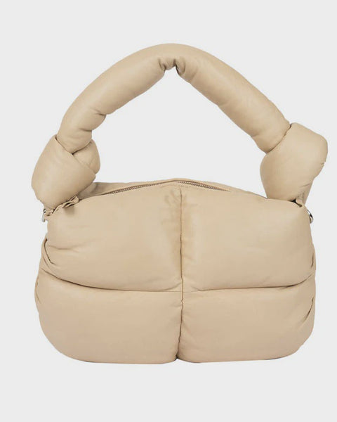 Padded Beige Shoulder Bag W Chunky Strap